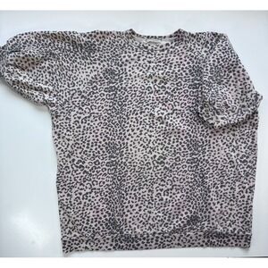 RAGDOLL Pink Black Leopard Print Short Sleeve Oversized Sweatshirt Womens Small